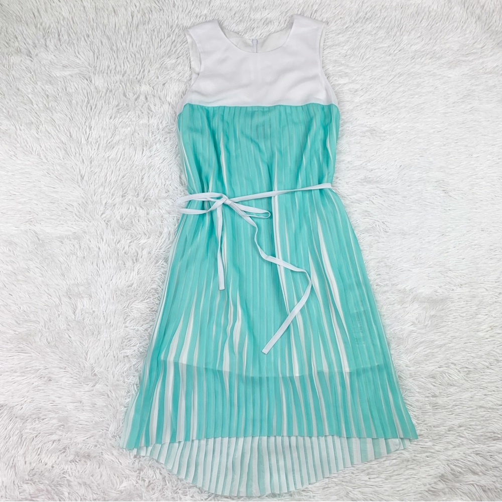 Armani Exchange sleeveless Colorblock pleated‎ dress hi-lo hem tie waist